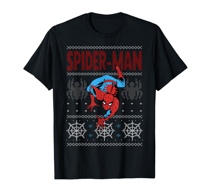 Womens Marvel Spider-Man Crawl Ugly Sweater Graphic T-Shirt Medium Navy