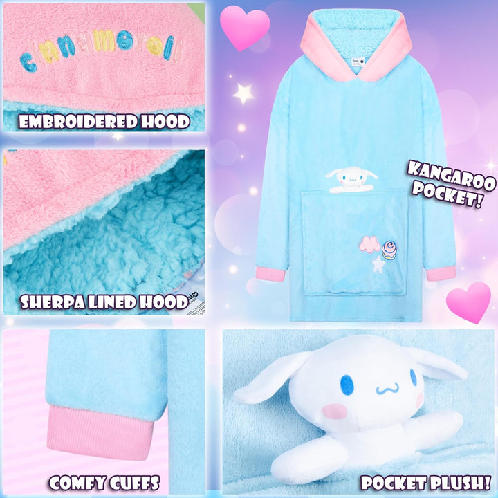 Hello Kitty Sanrio Kapuzenpullover Mädchen Teenager, Oversized Hoodie, Decke mit Ärmeln und Plüschbe
