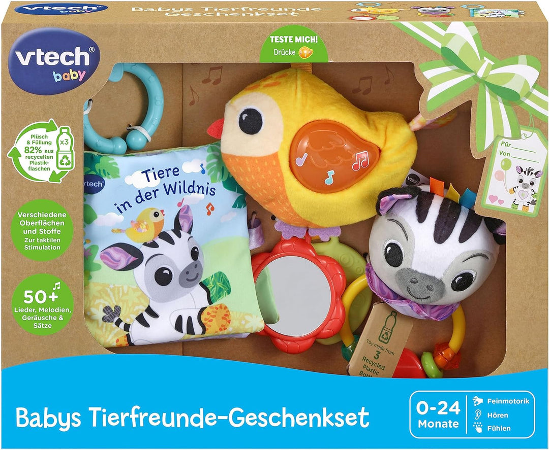 VTech Baby - Babys Tierfreunde-Geschenkset – Spielzeug-Set aus Stoffbuch, singendem Vogel und Zebrar