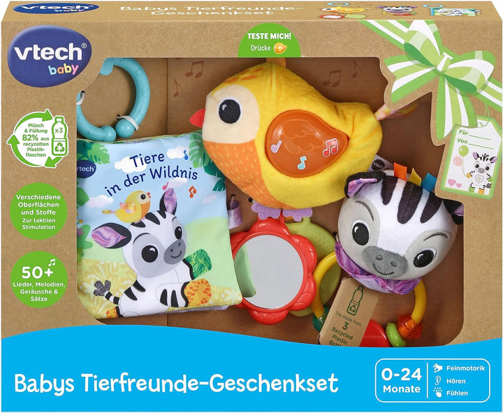 VTech Baby - Babys Tierfreunde-Geschenkset – Spielzeug-Set aus Stoffbuch, singendem Vogel und Zebrar