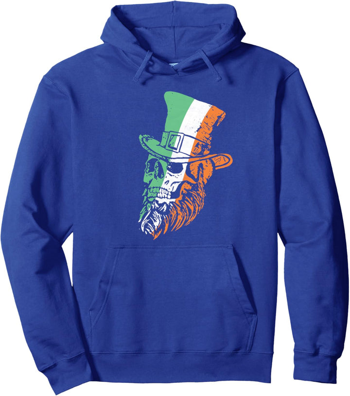 St Patricks Day Leprechaun Skull and Beard & Irish Flag Pullover Hoodie