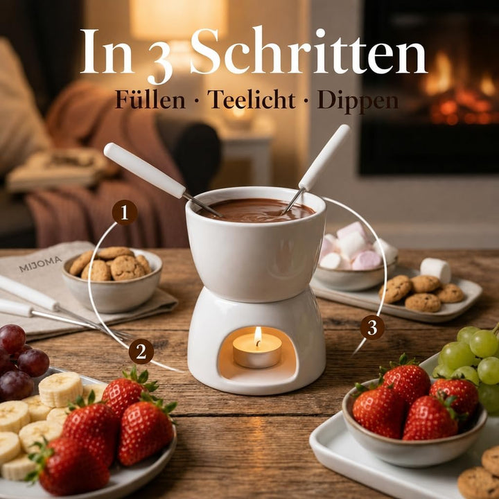 MIJOMA Mini Schoko-Fondue-Set - Entdecken Sie puren Schokoladengenuss - Trendiges &amp; stilvolles Desig
