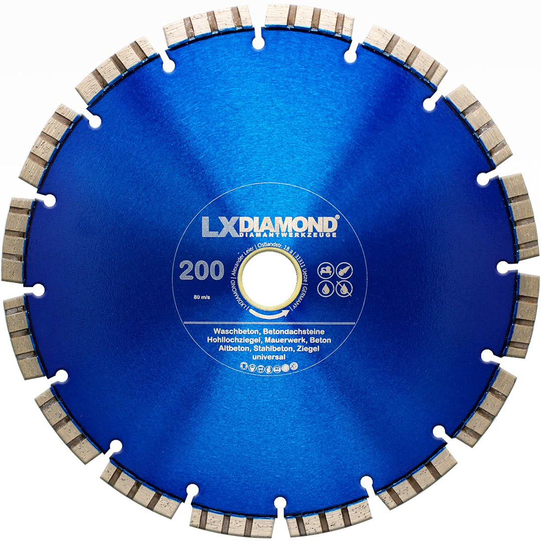 LXDIAMOND Diamant-Trennscheibe 200mm x 25,4mm Diamantscheibe - für Stein Beton Stahlbeton passend fü