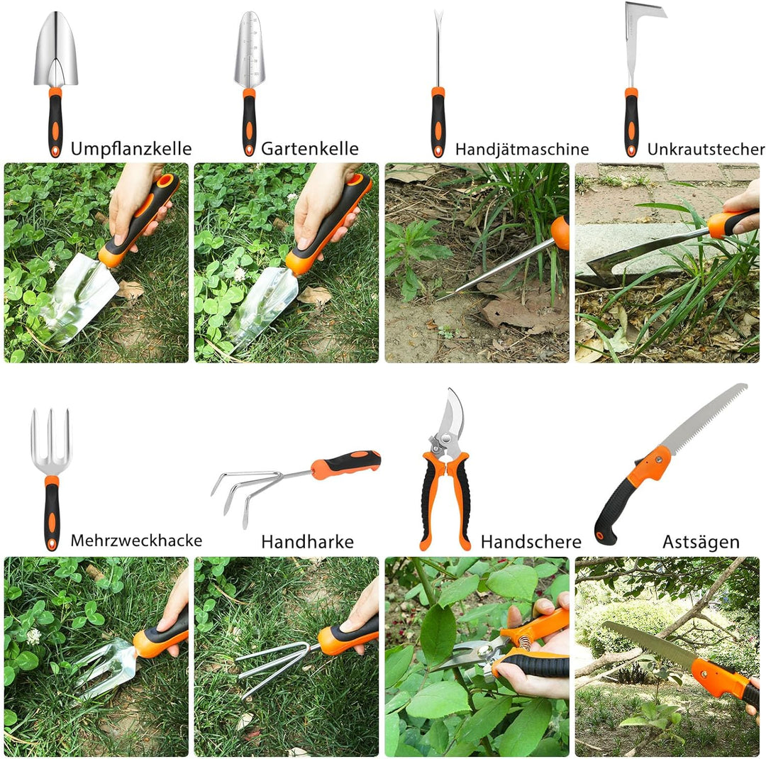 MQHUAYU Gartenwerkzeug Set, 10 Stück Heavy Duty Gartengeräte Set, Gartenset Werkzeug für Gartenarbei