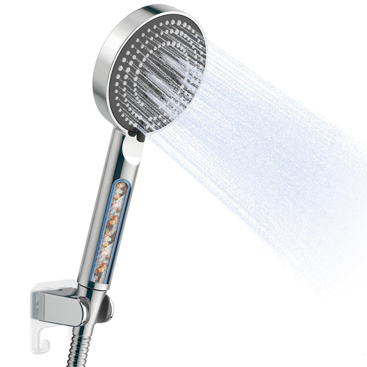 OFFO Duschkopf mit Schlauch und Halterung, 100 mm Duschbrause mit 6 Strahlarten, Handbrausen Wassers
