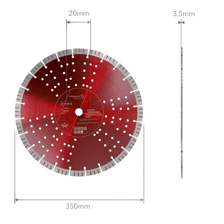 PRODIAMANT Turbo Diamant-Trennscheibe Beton 350mm x 20 mm Segmenthöhe 15mm 350/20mm, 350/20mm