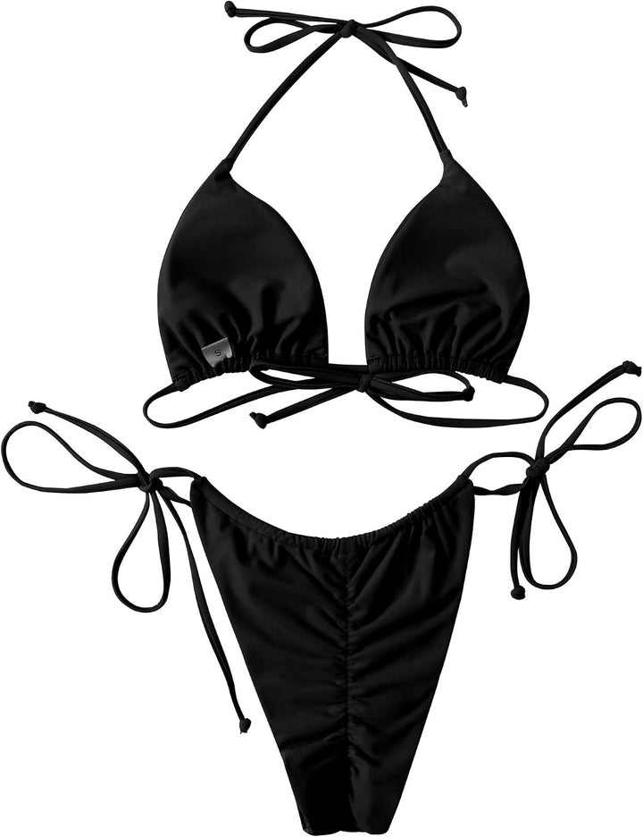 RXRXCOCO Sexy Brazilian Bikini Damen Set Triangel String Oberteil Bikini Tanga Bademode S Schwarz, S