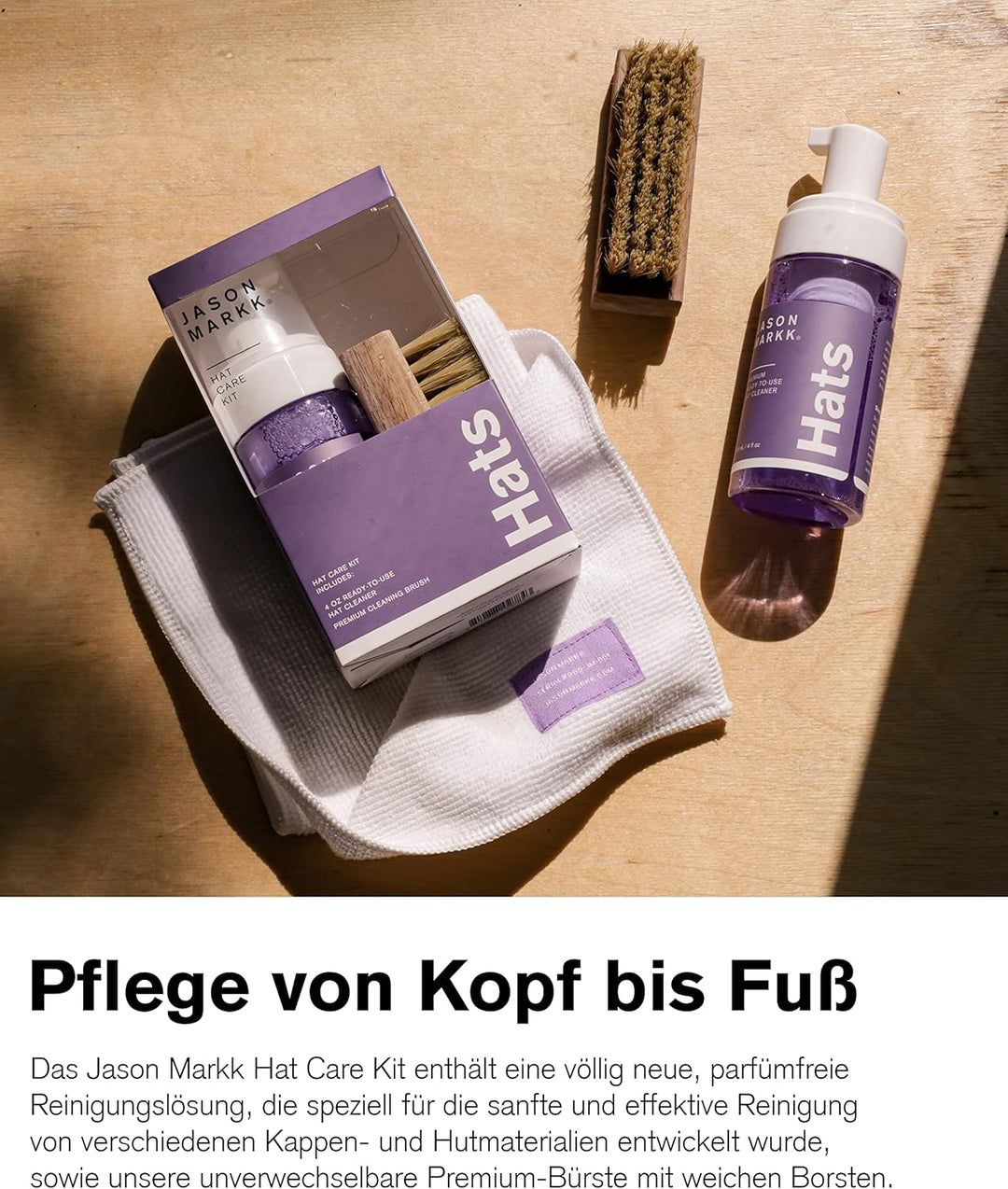 Jason Markk Hat Care Kit, 4 oz/ 118ml Schaumreiniger, Premium-Reinigungsbürste, reinigt effektiv Kap