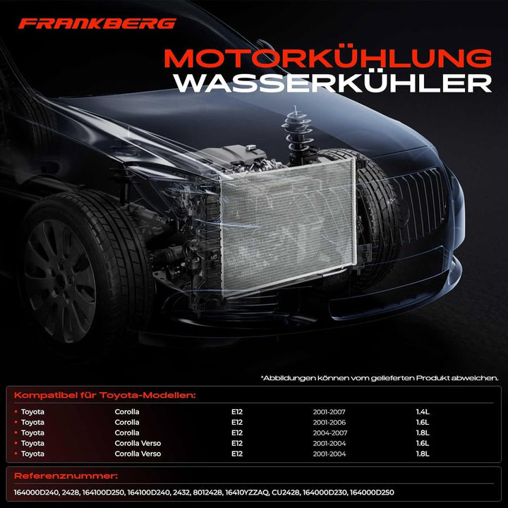 Frankberg Kühler Wasserkühler Motorkühler Kompatibel mit Corolla E12 1.4L 1.8L Benzin 2001-2007 Coro