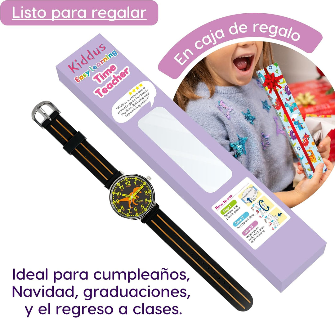 Kiddus Lern Armbanduhr für Kinder, Jungen und Mädchen. Analoge Armbanduhr mit Zeitlernübungen, japan