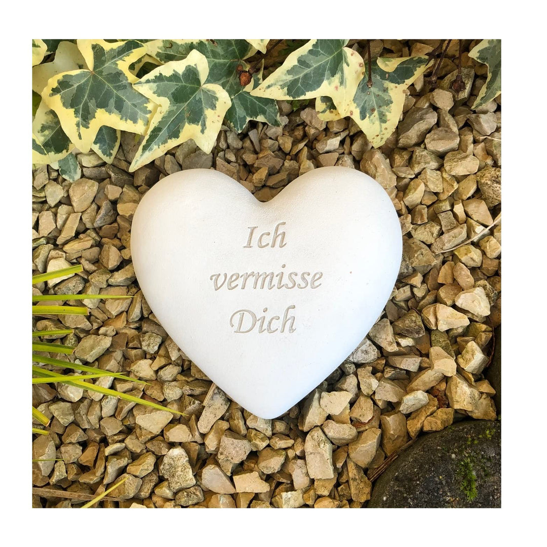 Radami Grabherz Grabengel Spruch - Ich vermisse Dich - Grabschmuck Grabdeko Trauerherz 12cm