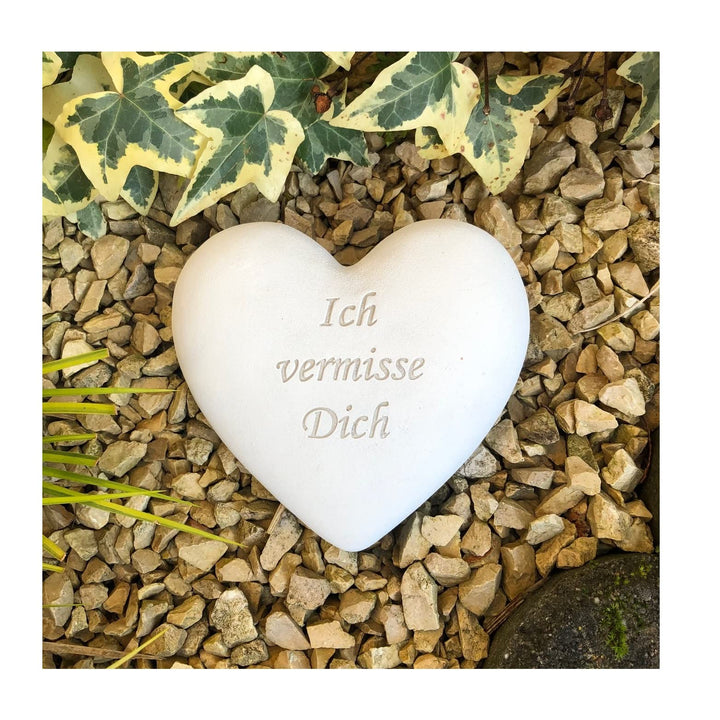 Radami Grabherz Grabengel Spruch - Ich vermisse Dich - Grabschmuck Grabdeko Trauerherz 12cm