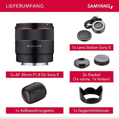 Samyang AF 35mm F1,8 FE + Lens-Station für Sony E-Mount Vollformat & APS-C I ultra leichtes Weitwink