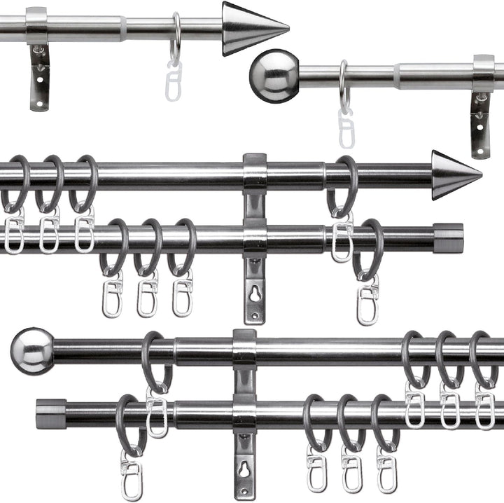 Bestlivings Stilgarnitur Set aus Edelstahl, ausziehbare Gardinenstange 120-230 cm, Formentor 120 - 2