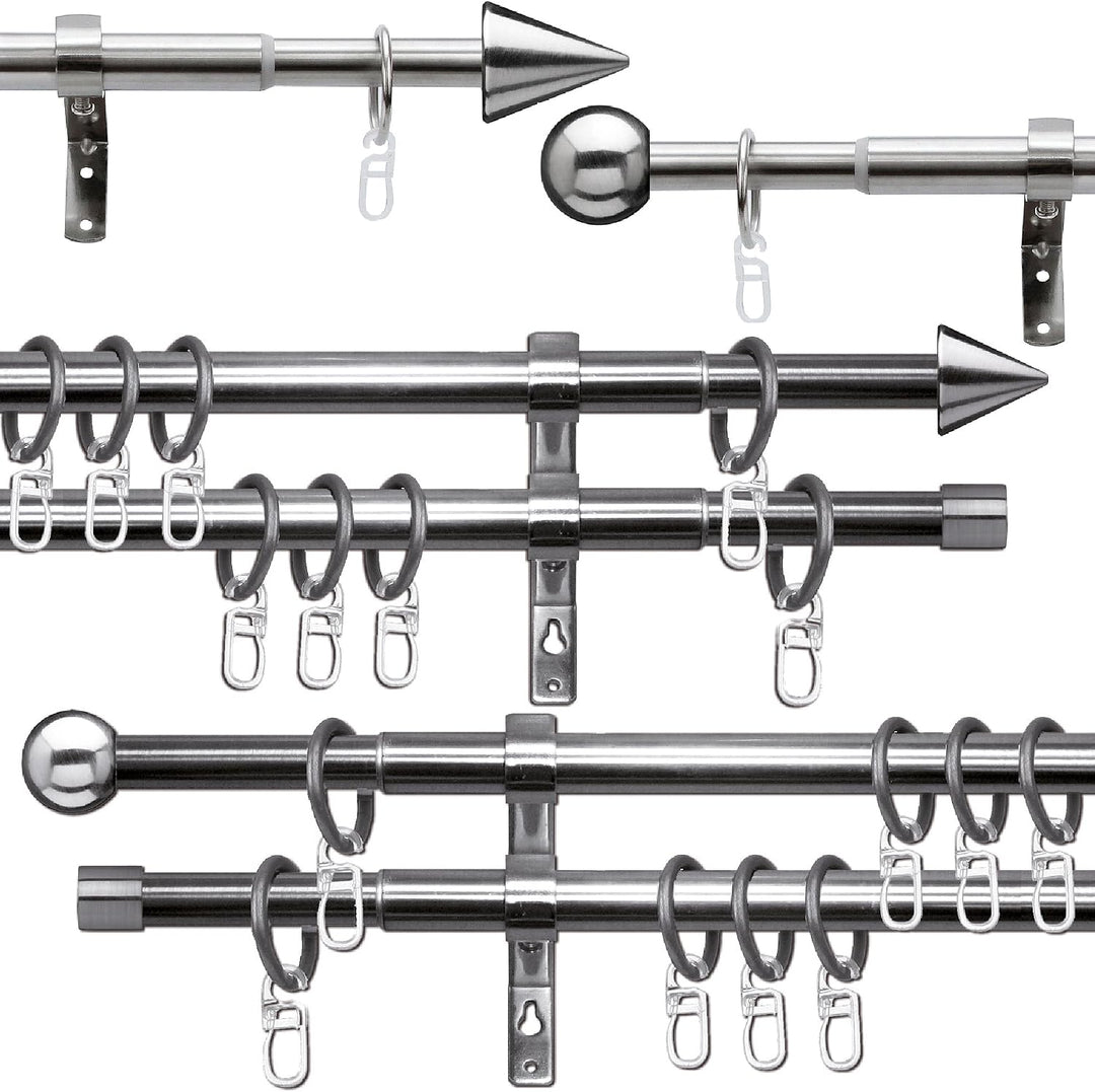 Bestlivings Stilgarnitur Set aus Edelstahl, ausziehbare Gardinenstange 120-230 cm, Palma 120 - 230 c