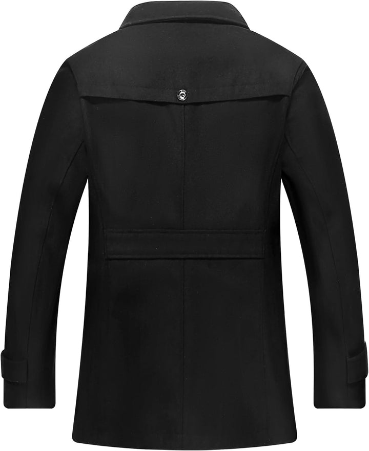 Luckyone Herren Wintermantel Wolle Kurzmantel Herren Wollmantel mit Stehkragen Peacoat Winterjacke f