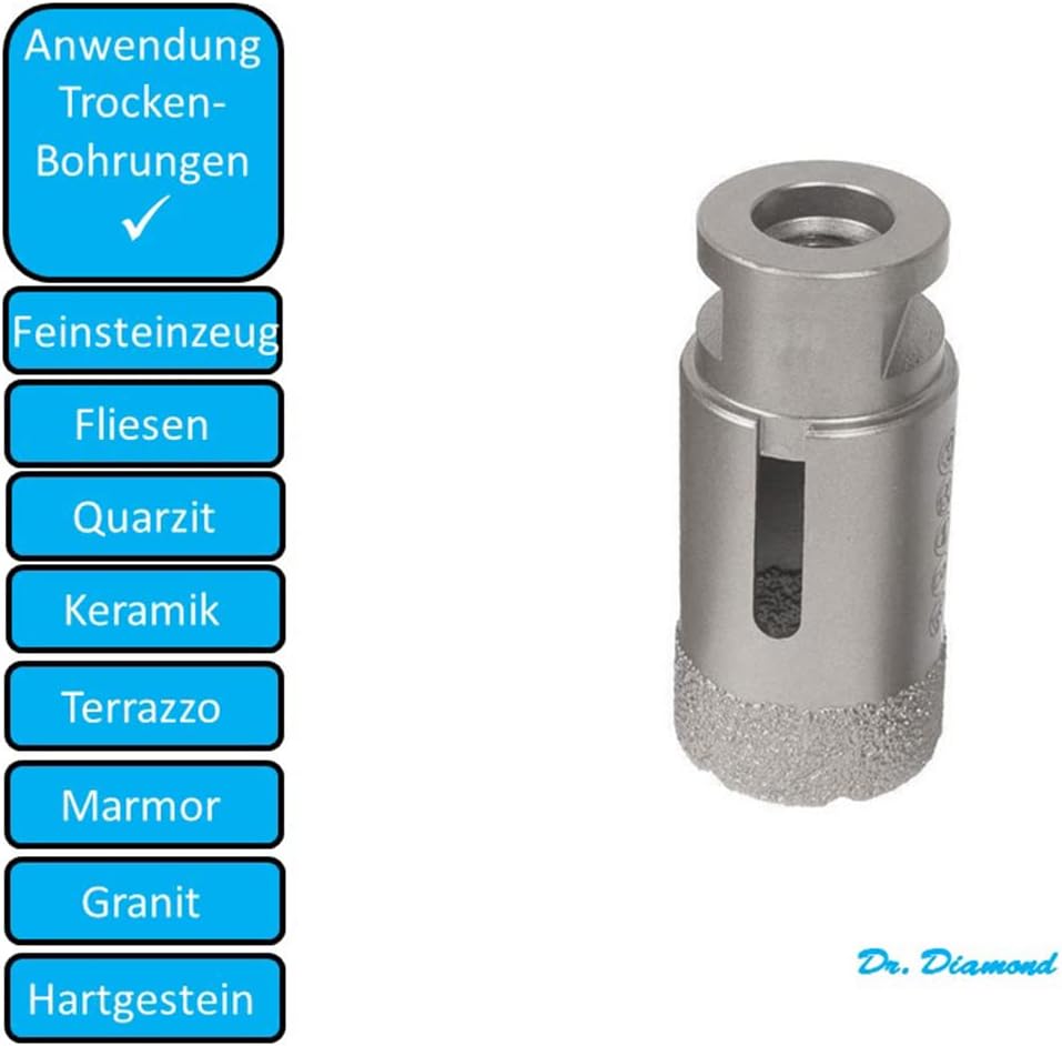 Dr. Diamond | M14 Fliesenbohrer Hochleistungs-Trockenbohrkrone für Winkelschleifer - Spezial Kernboh