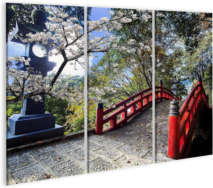 islandburner Bild auf Leinwand Sakura Japan Tempel An Roter Brücke Bilder Wandbilder Poster Leinwand