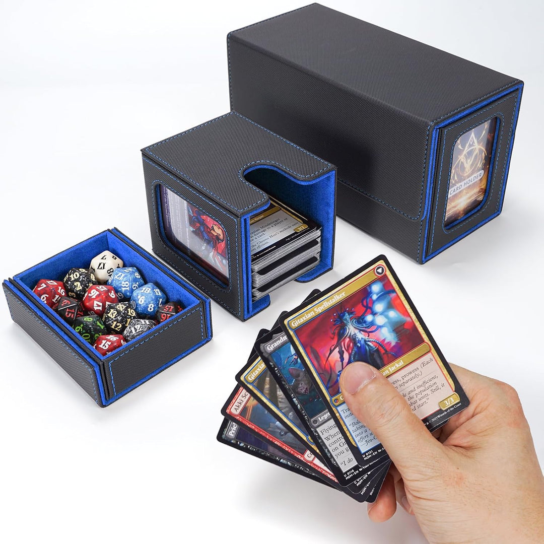 AFIING MTG Commander Kartenbox, 3-in-1 Karten-Aufbewahrungsbox für 200+ doppelt gesleevte Karten, Ma