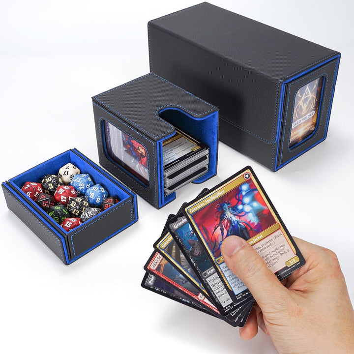 AFIING MTG Commander Kartenbox, 3-in-1 Karten-Aufbewahrungsbox für 200+ doppelt gesleevte Karten, Ma