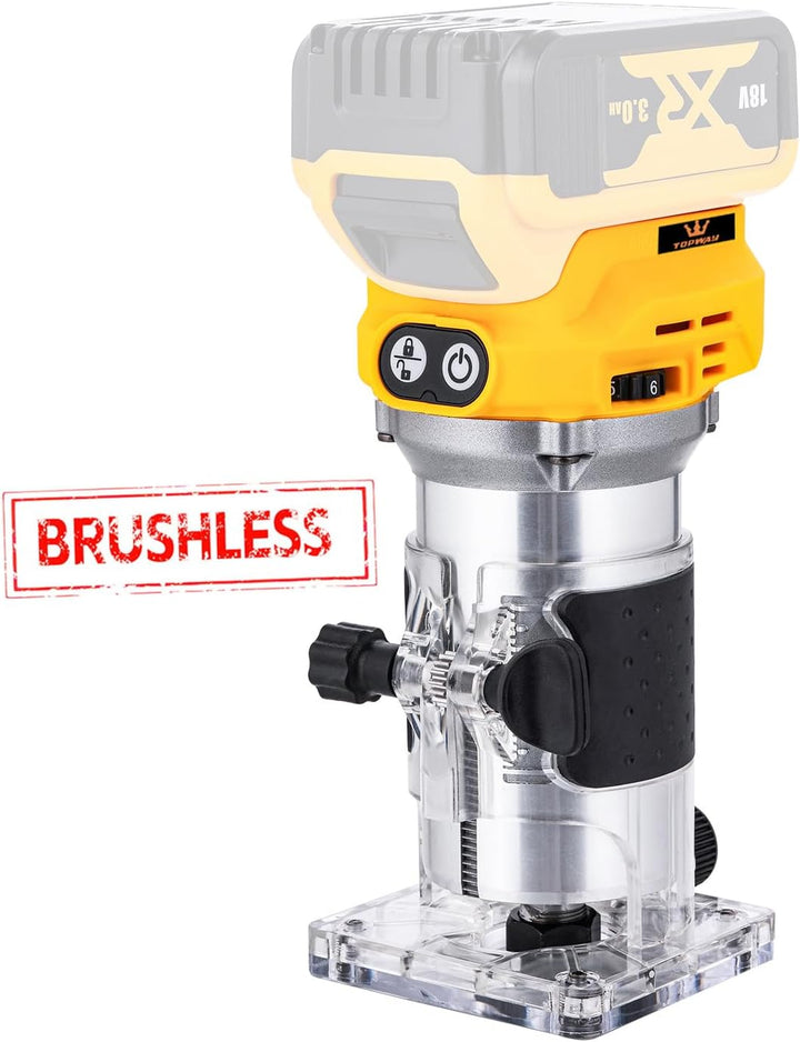 TOPWAY Bürstenloser, kabelloser Hand-Holztrimmer-Fräser 18 V – Kompatibel mit DeWa.. DCB184-Akku, va