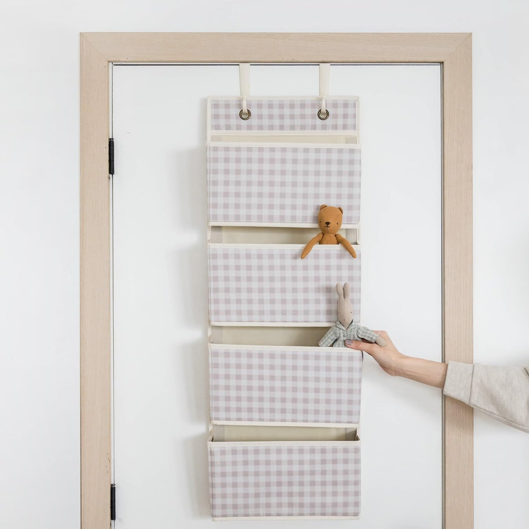 3 Sprouts - Hängeorganizer Tür Organizer - Ideal für Ordnung im Bad und Kinderzimmer - Gingham Beige