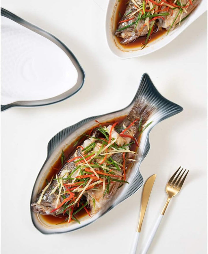 Healeved Servierschalen Fischplattenkeramikgeschirr Kreativer Plattenfischform Fischpfanne für Resta