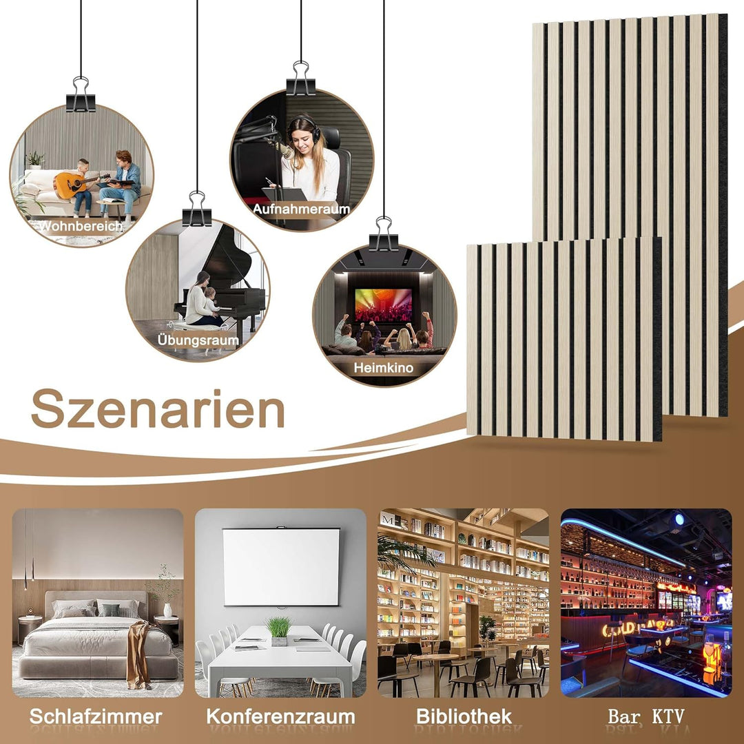 Aufun 2er-Set Akustikpaneele Holz Schallabsorbierende Wandverkleidung Selbstklebend 60x60 cm, Muster