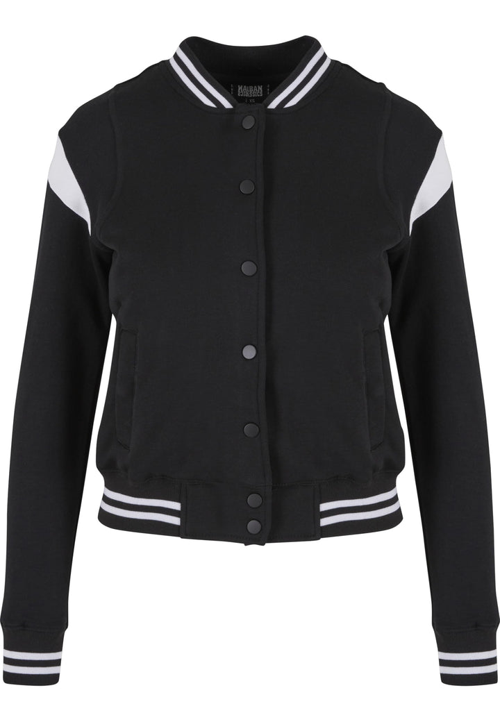 Urban Classics Damen Ladies Inset College Sweat Jacket XS Blk/Wht, XS Blk/Wht