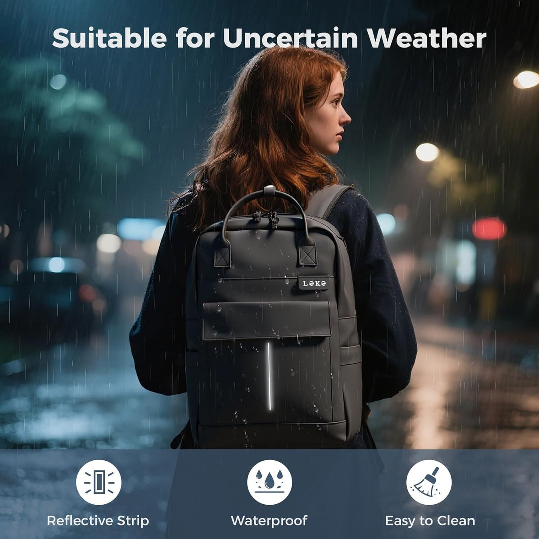 Rucksack Wasserdicht Damen Herren, 15,6 Zoll Leder Laptop Schulrucksack mit Laptopfach, Gross Reiser