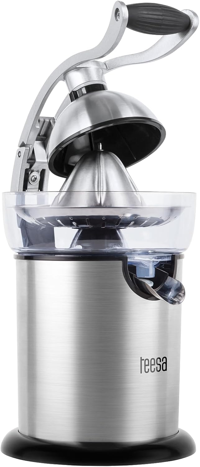Teesa TSA3011 Elektrische Zitruspresse, Saftpresse mit Griff 130 W / 350 ml Edelstahl, Silber