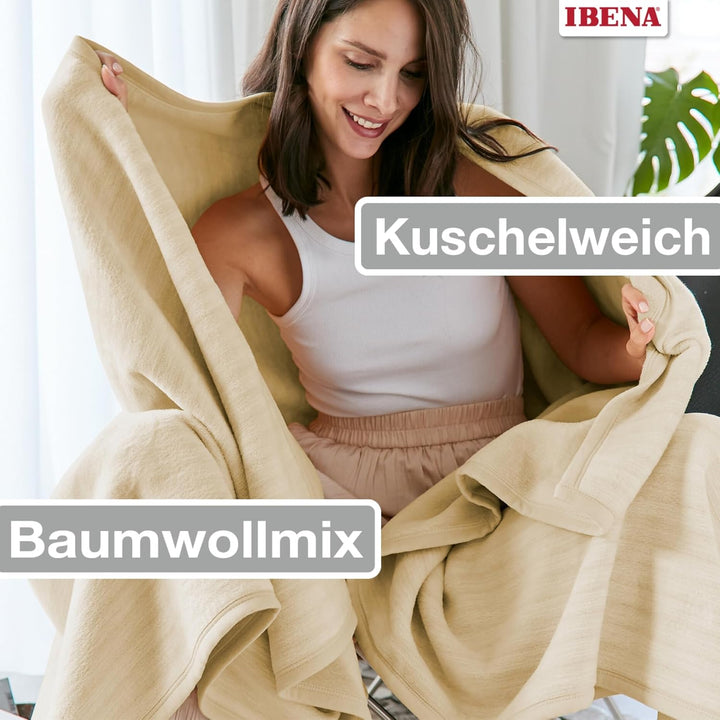 Ibena Fano Kuscheldecke 100x150 cm – Kniedecke Creme wollweiss, tolle Wendedecke aus hochwertiger Ba