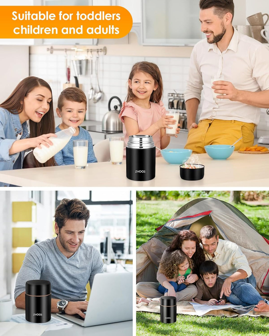 ZWOOS 800 ml Thermobehälter für Essen, 316 Edelstahl Wärmebehälter für speisen, Auslaufsicher Thermo