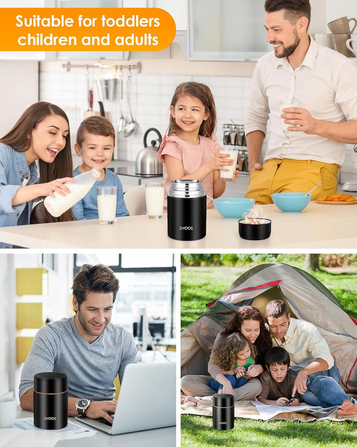 ZWOOS 800 ml Thermobehälter für Essen, 316 Edelstahl Wärmebehälter für speisen, Auslaufsicher Thermo