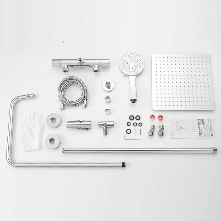 Auralum Duscharmatur Komplettset, Duschsystem mit Thermostat, 30cm Edelstahl Regendusche, 5 Strahlar