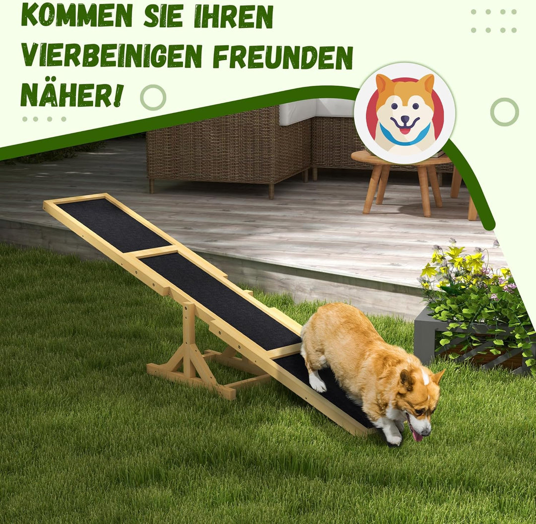 PawHut Hundewippe, Hunde Agility Wippe aus Holz, rutschfest Hunde Agilitäts Rampe für Hunde unter 30