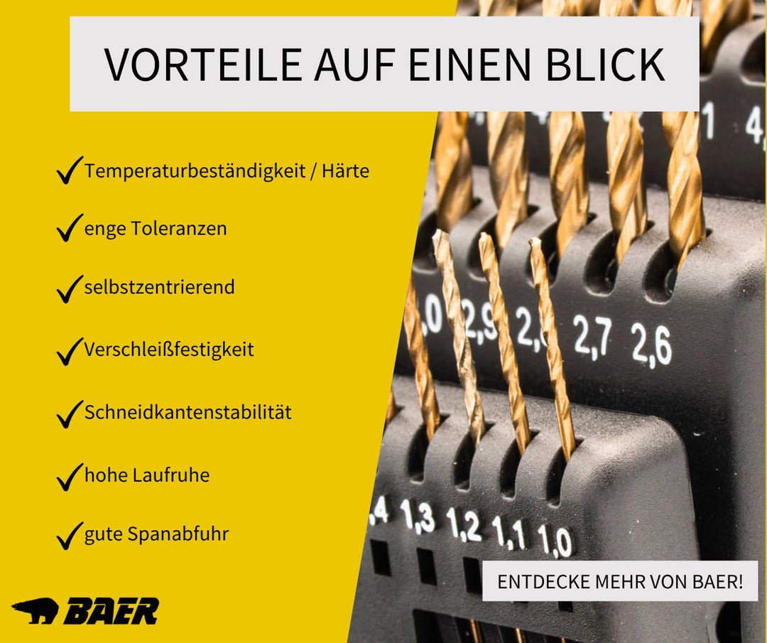 BAER Spiralbohrer Set HSSE inklusive Bohrpaste (0,1mm steigend) 1-6 mm - Spiralbohrersatz aus hochle