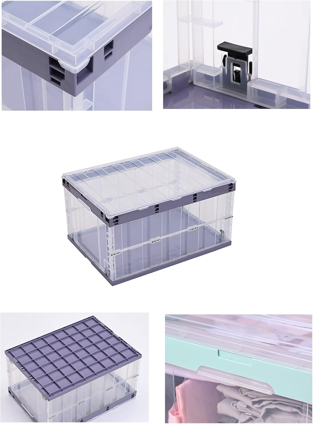 TUKA-i-AKUT 6x Faltbare Aufbewahrungsboxen mit Deckel, Stapelbar Faltbar, Stabile Stapelkisten mit H