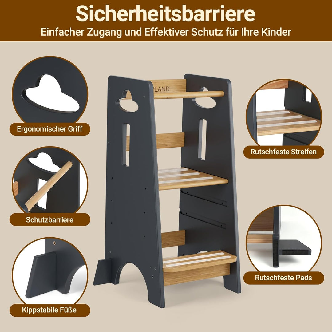 COSYLAND Lernturm ab 1 Jahr - Höhenverstellbarer Learning Tower für Kinder (3-stufig) - Montessori L