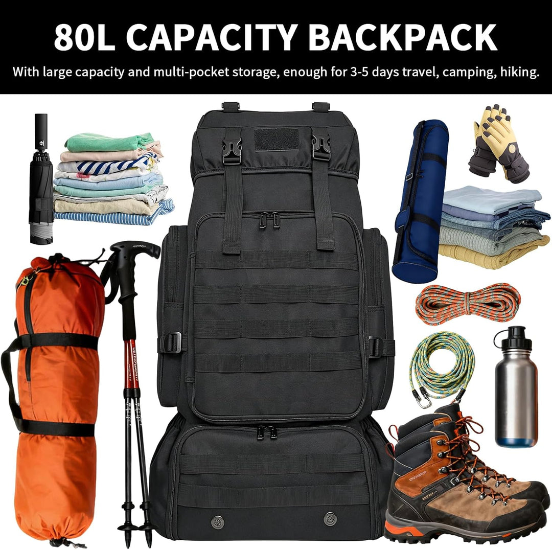 80L Wanderrucksack Trekking Camping Rucksack mit Schuhtasche für Herren Damen, wasserabweisend Extra
