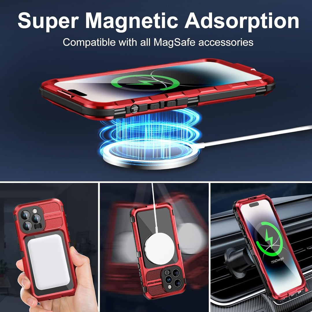 WIFORT für iPhone 14 Pro Hülle Wasserdicht mit MagSafe, 360 Outdoor Metall Schutzhülle mit Displaysc