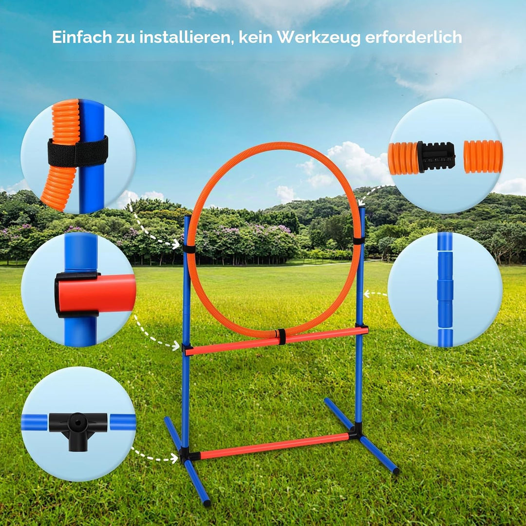 Agility Ausrüstungs Set für Hunde Agility Set mit 170CM Hundetunnel, Hindernisse mit Hundetunnel, 8