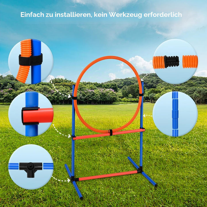 Agility Ausrüstungs Set für Hunde Agility Set mit 170CM Hundetunnel, Hindernisse mit Hundetunnel, 8