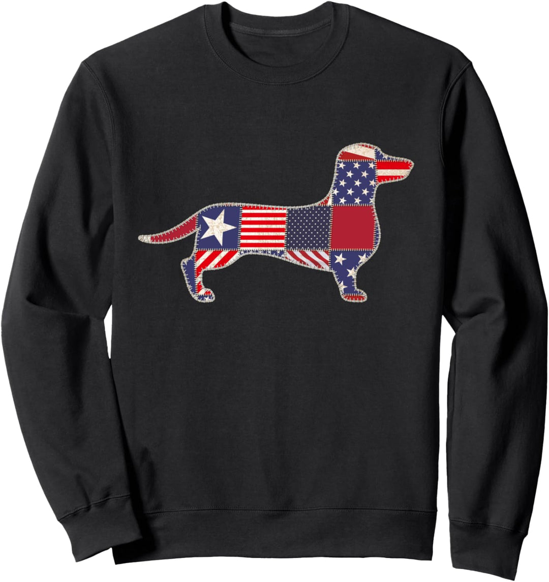Daschund 4th of July Dog Lovers Owner Patchwork Flag Women Sweatshirt