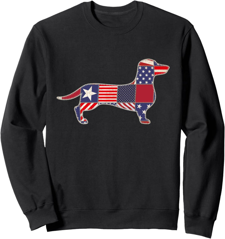 Daschund 4th of July Dog Lovers Owner Patchwork Flag Women Sweatshirt