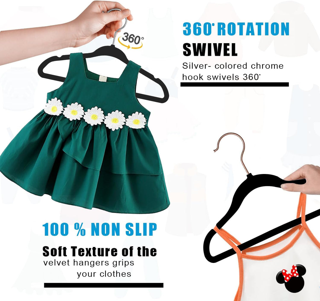 GVTECH Kinderkleiderbügel [50 Stück] Kleiderbügel Kinder, Baby-Kleiderbügel, Bügel Samt, 360° drehba