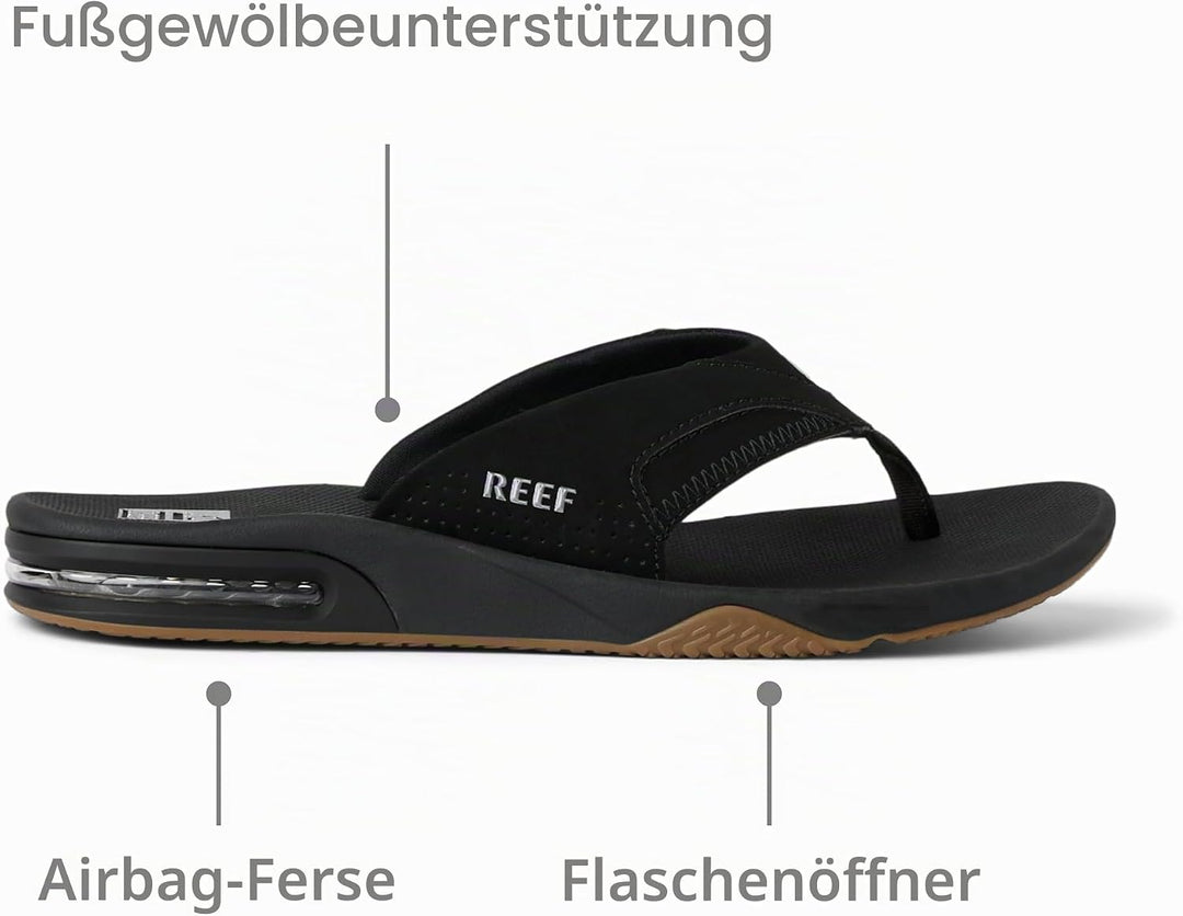 Reef Herren Fanning Flipflop 35 EU Schwarz Black Silver Bls, 35 EU Schwarz Black Silver Bls