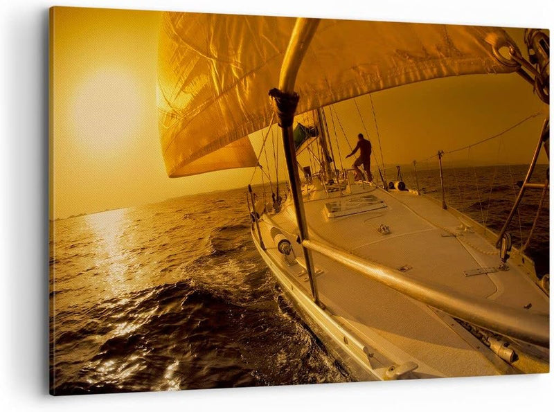 ARTTOR Bilder auf Leinwand 100x70cm Leinwandbild Ozean Segelboot Yacht Gross Wanddeko Bild Schlafzim