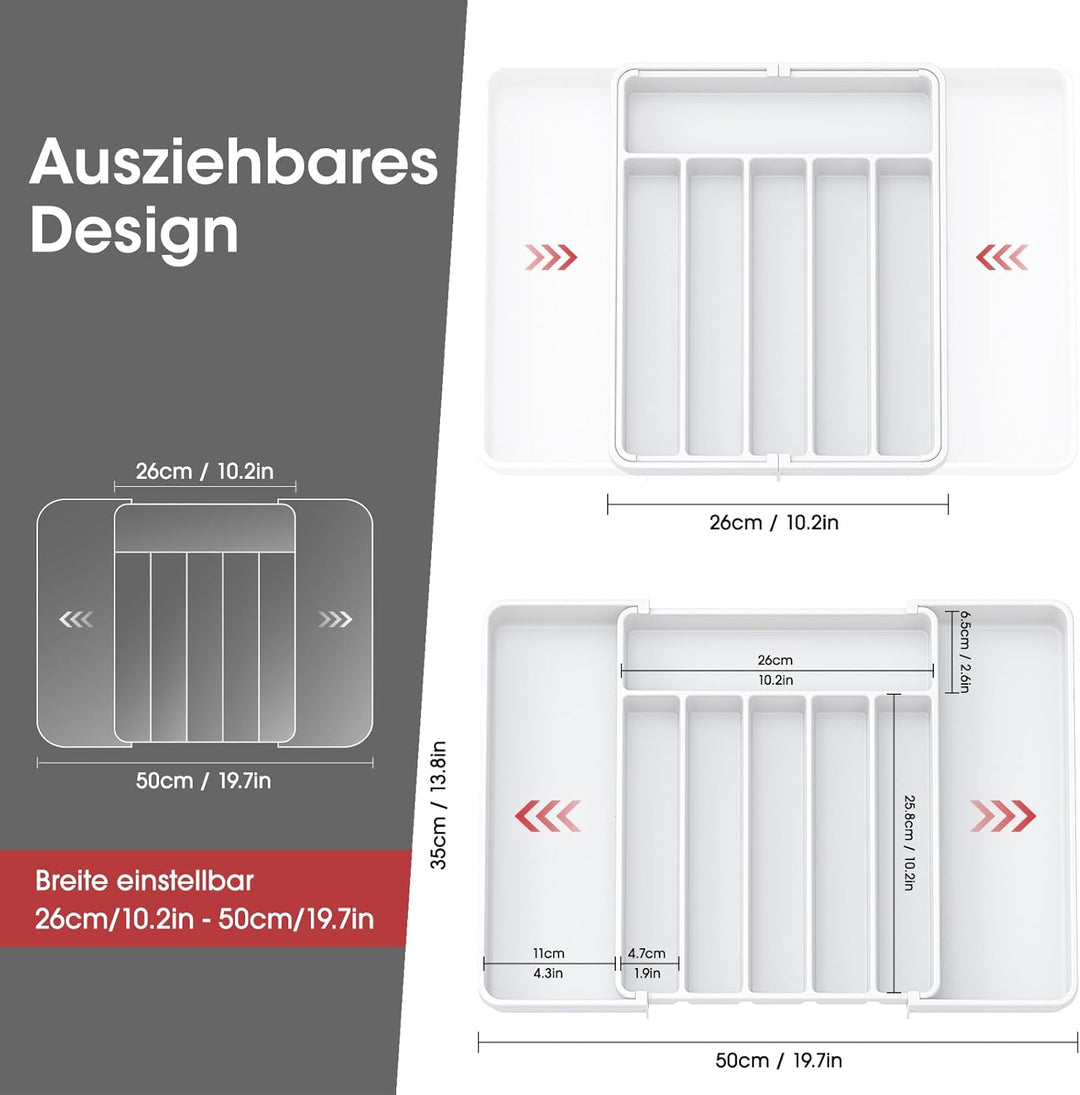 Aujen Besteckkasten für Schubladen -Abnehmbar Besteckeinsatz für Schubladen, Erweiterbar Praktischer