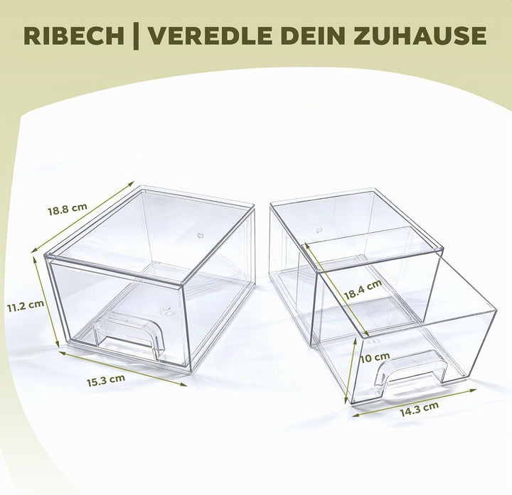4er-Set Stapelbare Aufbewahrungsschubladen aus Acryl, Transparent mit Griffen, Einfache Montage für